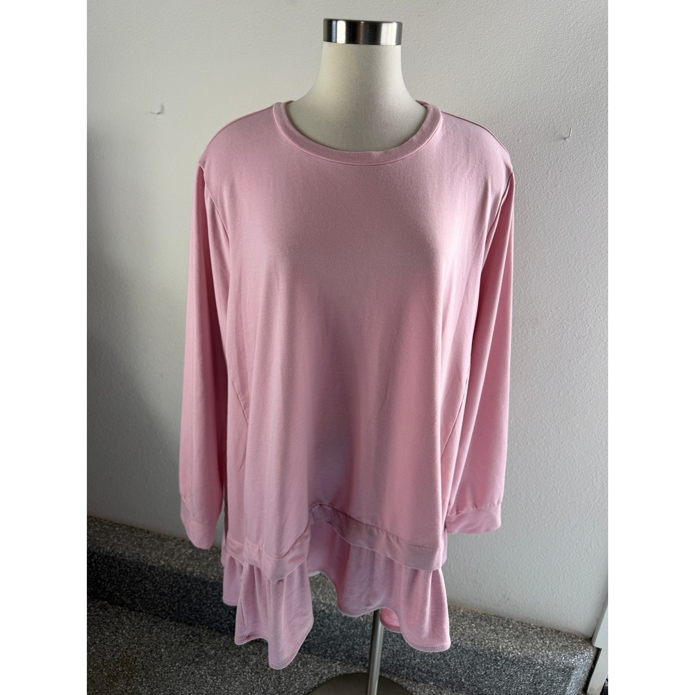 LOGO Lori Goldstein Womens Plus 3X Pink Long Sleeve Knit Sweatshirt Tunic Top